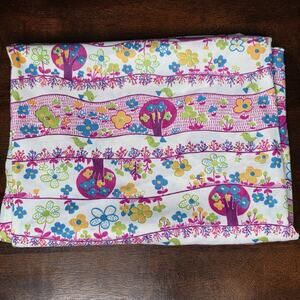 Vintage 1970s Folk Art Bird Tree Stretch Polyester Fabric 46x71